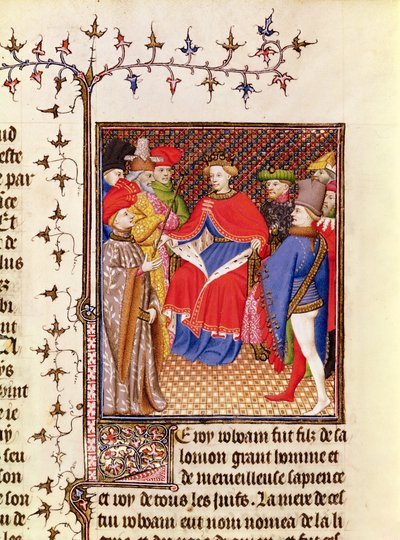 Ms 5193 Fol.52r Rosane responde a los enviados del pueblo, de la edición Jean Sans Peur de De Casibus virorum illustrarium por Giovanni Boccaccio (1313-75) c.1410 de French School
