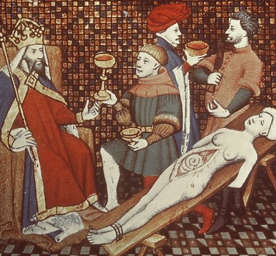 Nerón diseccionando a su madre, de la edición de Jean Sans Peur de De Casibus virorum illustrarium por Giovanni Boccaccio (1313-75) c.1410 de French School