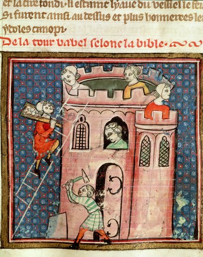 Ms 59 fol.17r La construcción de la Torre de Babel, de la Biblia Historiale por Guiart des Moulins de French School