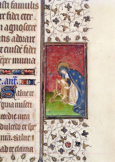 Ms 62, f.205r: Virgen y Niño, (detalle) de un Libro de Horas francés, c.1445-50 de French School