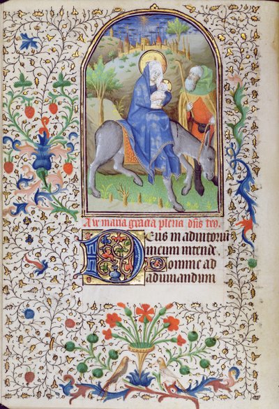 Ms 66 f.55v La huida a Egipto, de un Libro de Horas, Amiens de French School