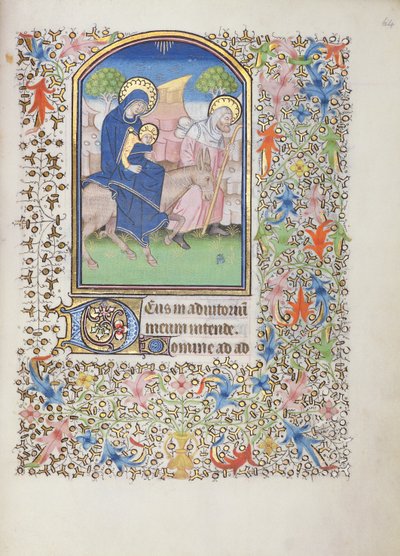 La huida de la Sagrada Familia, del Libro de Horas de Besançon de French School