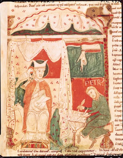 Ms 70 f.57 El Papa Gregorio I el Grande (c.540-604) dictando el Libro de Job a su escriba Pedro, de Moralia in Job por el Papa Gregorio el Grande de French School