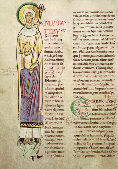 Inicial historiada I que representa a San Richrudius, del Recueil de Vie des Saints de French School