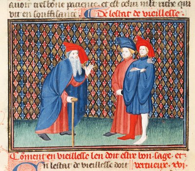 Cómo los ancianos deben ser buenos, sabios y virtuosos, del Libro de Buenas Costumbres, por Jacques le Grant de French School