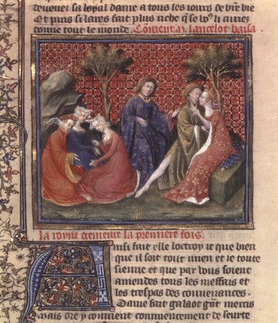 Ms Fr 118 fol. 219v página de La búsqueda del Santo Grial y la muerte de Arturo, parte del manuscrito Lancelot del lago de French School