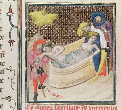 Paulina Muriendo con Séneca, de De Claris Mulieribus, por Giovanni Boccaccio (1313-75) de French School