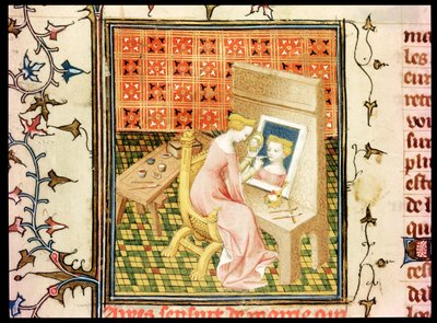 Santa Marcia (d.632) Pintando un Autorretrato, de De Claris Mulieribus, por Giovanni Boccaccio (1313-75) de French School