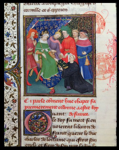 Ms Fr 2029 fol.30v. Hugues I Capeto (941-996), el Rey con Sombrero de French School