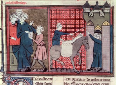 Un mensajero enviado para salvar Antioquía, de Le Roman de Godefroi de Bouillon, 1337 de French School
