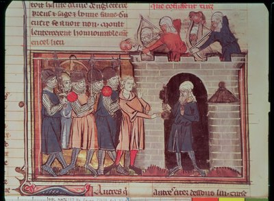 Primera Cruzada. Rendición de Tarso a Tancredo de Hauteville, 1097, de Le Roman de Godefroi de Bouillon de French School