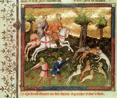 Perros atacando a un leopardo, de un libro de Gaston Phebus de Foix (1331-91) de French School