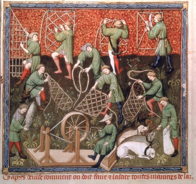 Hombres con redes, del Libro de la Caza de Gaston Phebus de Foix (1331-91) principios del siglo XV de French School