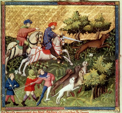 Caza de lobos, de un libro de Gaston Phebus de Foix (1331-91) de French School