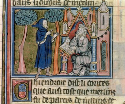 Merlín dicta la historia a Blaise, de l