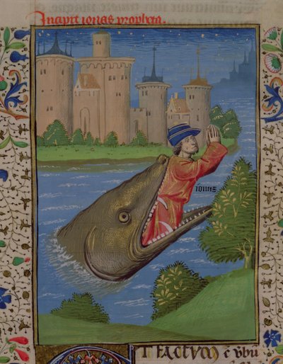 Jonás y la ballena, de la Biblia de Juan XXII de French School