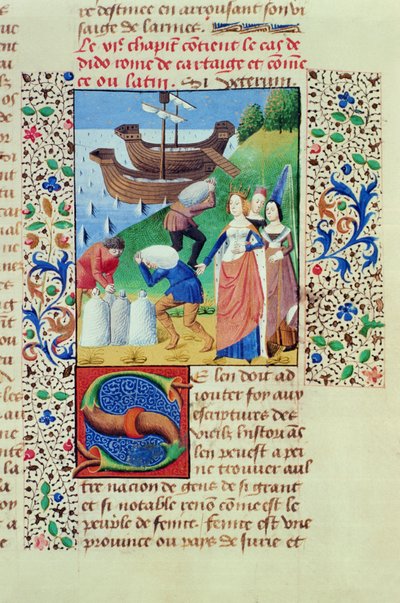 Dido embarcando el tesoro de Siqueo, de La caída de los príncipes, de Giovanni Boccaccio (1313-75) 1472 de French School