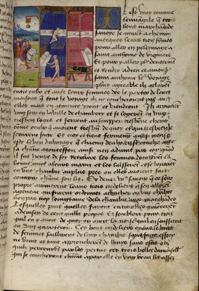 Ms Hunter 252 f.75v Hostel, de Les Cent Nouvelles Nouvelles, 1462 (detalle) de French School
