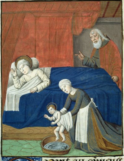 El Nacimiento de la Santísima Virgen María, de Vita Christi, por Ludolf de Sajonia, c.1300 de French School