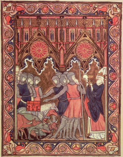 Abraham presenta sus prisioneros y su botín a Melquisedec, del Salterio de San Luis, c.1258-70 de French School