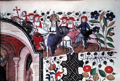 Ms Lat 1156b Fol.167 Detalle del Papa en su mula con su séquito, de una ilustración de San Pedro, de las Horas de Margarita de Orleans de French School