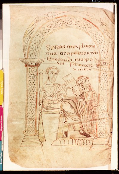 Isidoro ofrece su obra a su hermana Florentina, de De fide catholica ex Veteri et Novo Testamento contra Judaeos por Isidoro de Sevilla, c.800 de French School