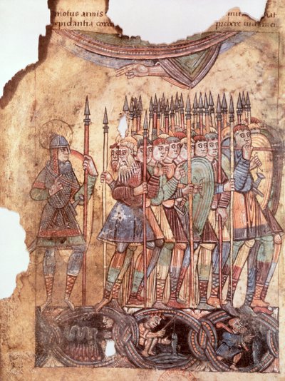 Soldados de infantería en las Cruzadas, de La Vie de Saint Aubin d