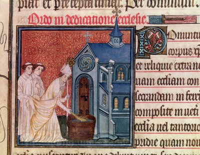 Obispo Consagrando una Iglesia, del Pontifical de Sens de French School