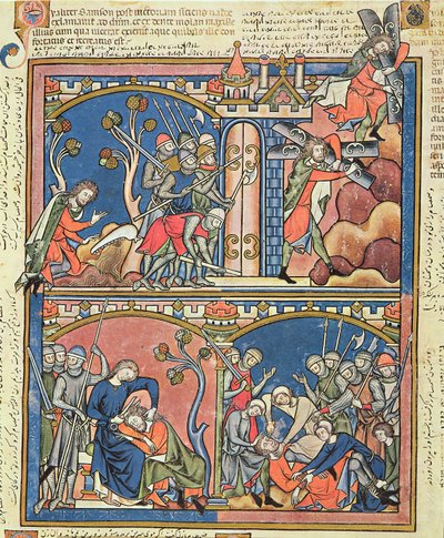 Ms M 638 fol.15r Sansón y Dalila, de la Biblia de Imágenes Morgan, c.1244-54 de French School
