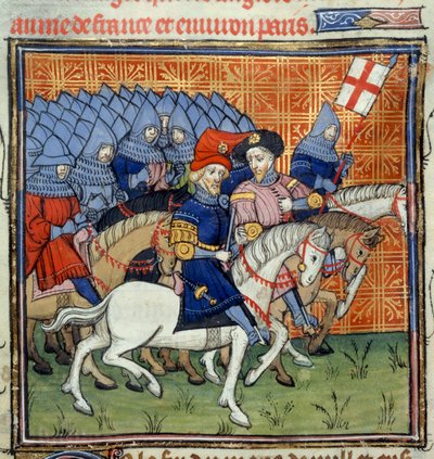 Ms Royal 20 C. VII, f.186 Ejército inglés con estandarte, de las 