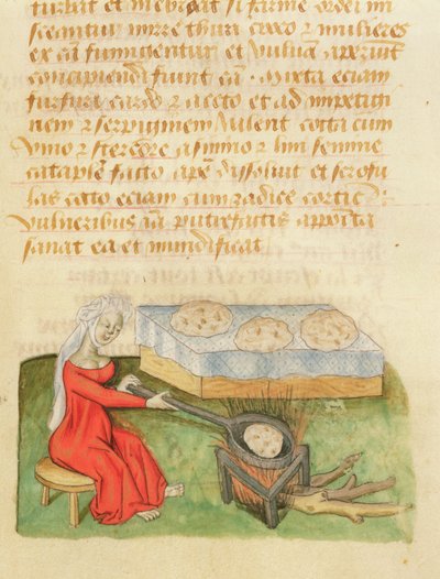Ms. Tractatus de Herbis por Dioscórides, fol.142r Horneando Panecillos de French School