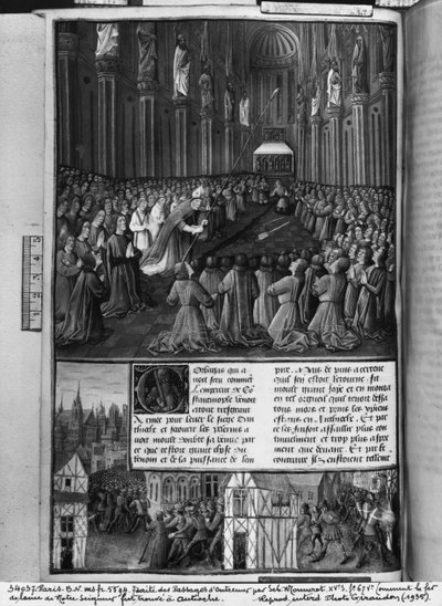 Ms.fr 5594 fol.67v Cómo se encontró la lanza de Nuestro Señor en Antioquía, ilustración de Les Passages d