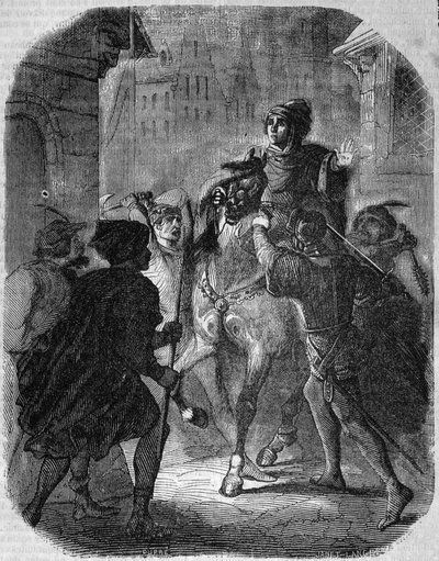 Asesinato de Luis I de Valois, Duque de Orleans (1372 - 1407) en la Vieja Rue du Temple por Jean Sin Miedo - en "Historia de Francia" por L.-P. Anquetil de French School