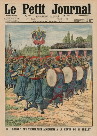 Sección musical de los infantes argelinos desfilando en la revista del 14 de julio, ilustración de portada de 