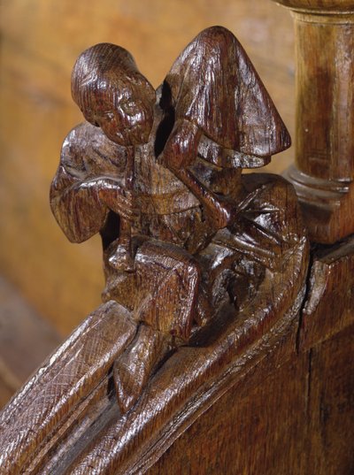Músico tocando una doble flauta, (detalle) de un coro, siglo XIV-XVI de French School