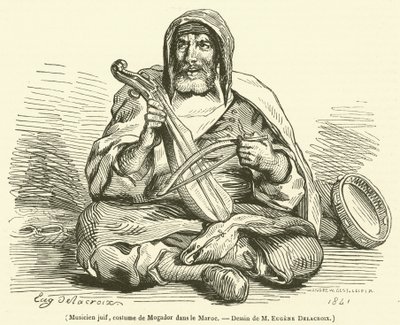 Músico judío, traje de Mogador en Marruecos (grabado) de French School