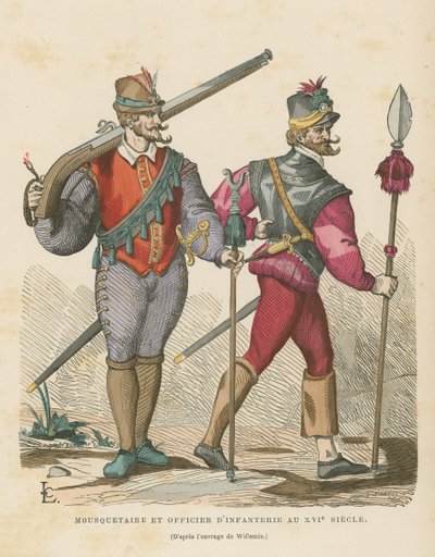 Mosquetero y oficial de infantería, siglo XVI de French School