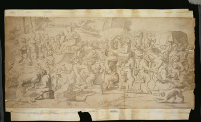 Escena mitológica con sátiros (pluma, tinta y aguada sobre papel) de French School