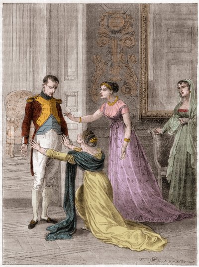 NAPOLEÓN Bonaparte (1769-1821), Emperador de Francia, concediendo a Madame de Polignac la gracia de la vida de su esposo (Jules Armand (Jules-Armand), Príncipe de Polignac de French School