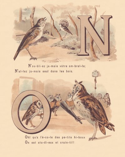 N O: Ruiseñor, nupcial, búho, ortografía de French School