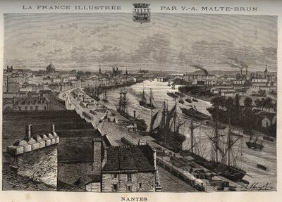 Nantes - Loira-Atlántico - grabado en “La France illustree: geographie, histoire, administración statistique” por V.A. Malt-Brown. 1884 de French School