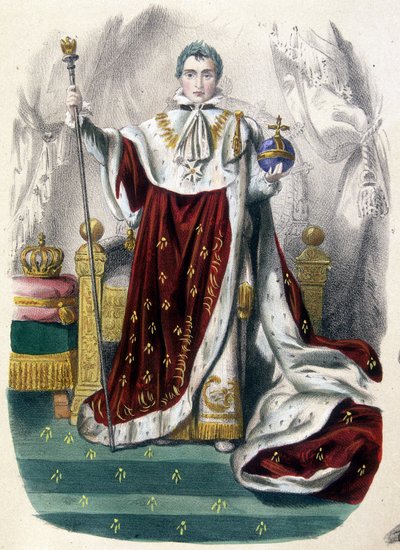 Napoleón I en traje de coronación - en “Historia de Francia en estampas”, finales del siglo XIX de French School