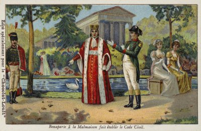 Napoleón Bonaparte estableciendo el Código Napoleónico en el Chateau de Malmaison, Francia, 1804 de French School