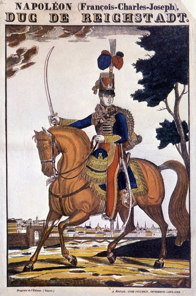 Napoleón II, hijo del emperador Napoleón I (1769-1821), a caballo - imagen de Epinal de French School