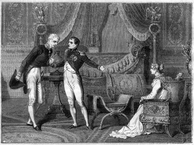 Napoleón, su esposa Marie-Louise y el Príncipe Metternich conversando de French School