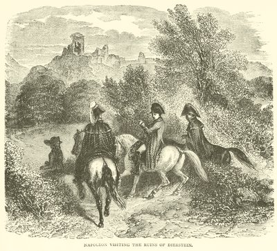 Napoleón visitando las ruinas de Dierstein de French School