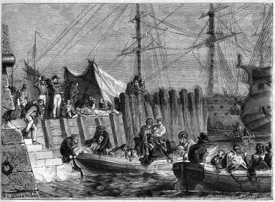 Guerras Napoleónicas - El ejército inglés abandona la isla de Walcheren en 1809 - Los ingleses abandonan la isla de Walcheren en los Países Bajos en 1809 - en "Historia del imperio siguiendo la historia del consulado" por Adolphe Thiers - 1879 - colección  de French School