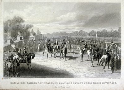 Soldados de la Guardia Nacional protegen la Asamblea Nacional en París. Grabado durante la Revolución Francesa de 1848 de French School