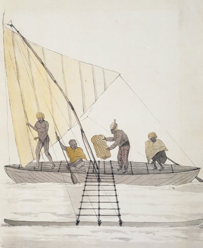 Nativos de Iles Basses y canoa de vela equilibrada, de Duperrey