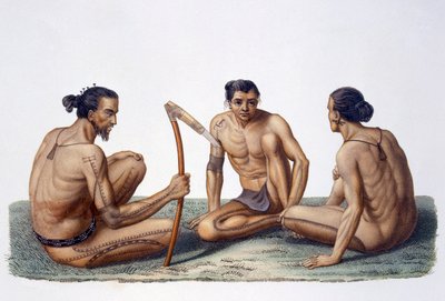 Nativos de la Isla de Oualan, archipiélago de las Islas Carolinas, 1826 de French School